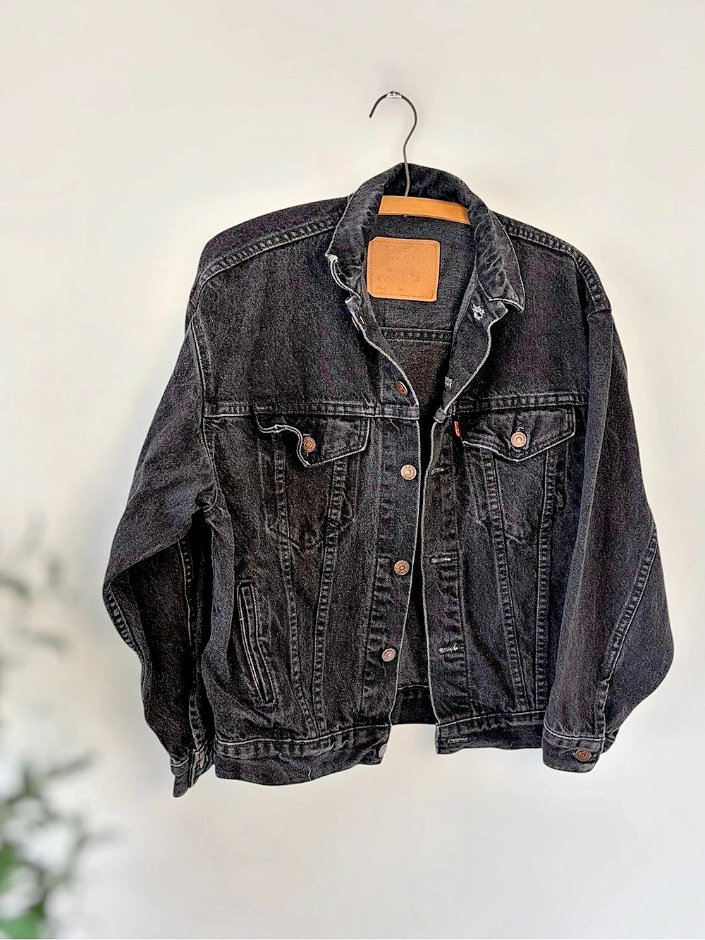 VTG 1989 Levi's Orange Tab Black Denim Trucker Jacket Made in USA Medium